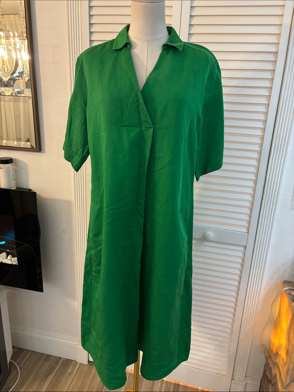 Marina Rinaldi Vibrant Green Short-Sleeve linen blend Shirt Dress, US12